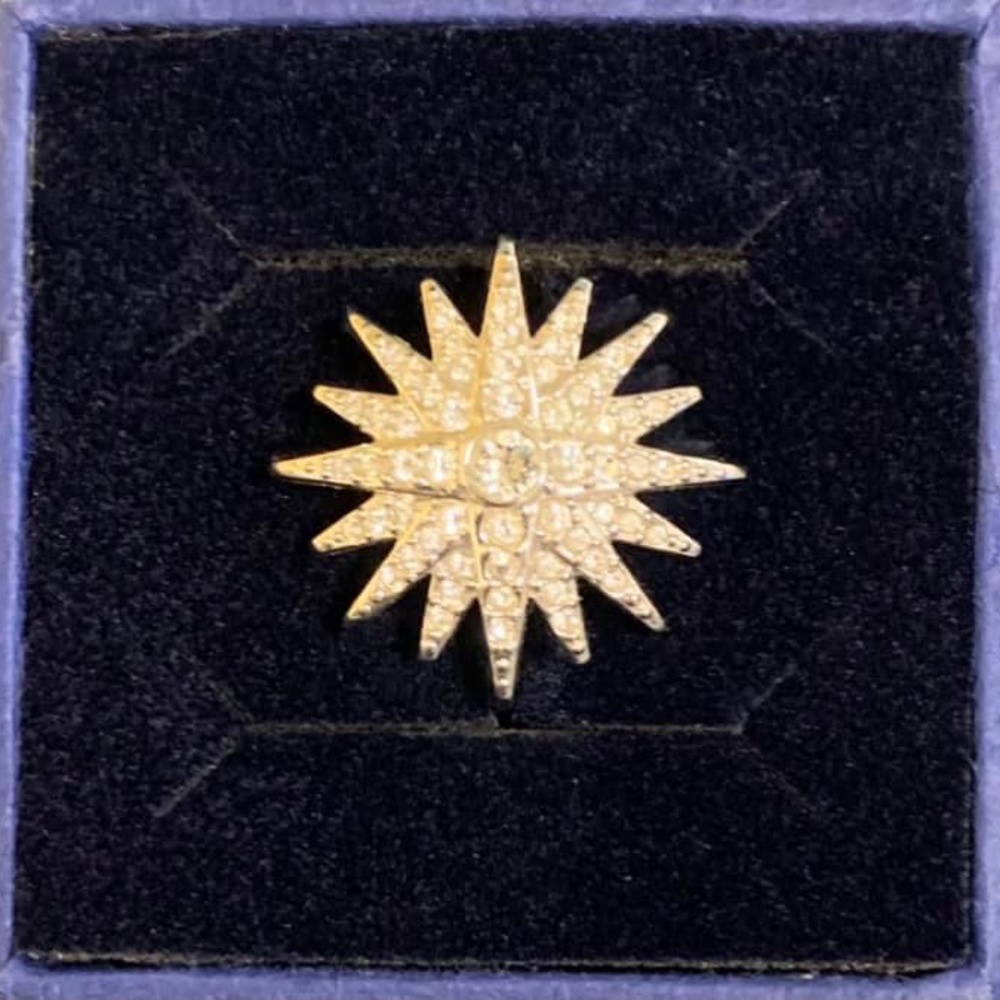 Balthus Rhodium Plated Swarovski Crystal Starburst Ring Sz 7M (55)